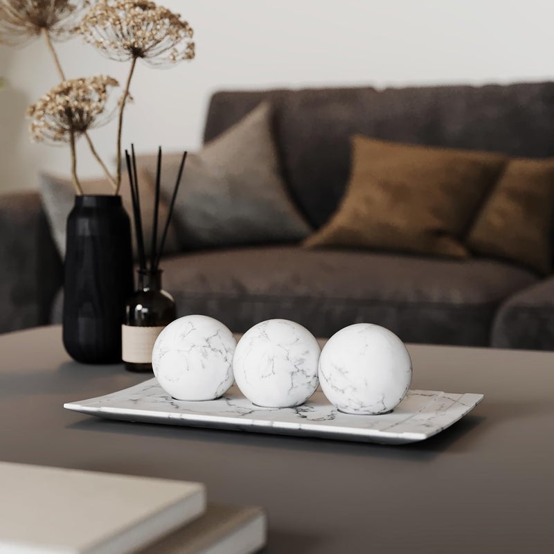 Creative Scents White Marble Look Home Decor Tray and Orb Set Coffee Table Decor for Living Room Centerpiece Table Decorations for Dining Table, Kitchen, Foyer, Entryway Elegant House Decoration - Image 3